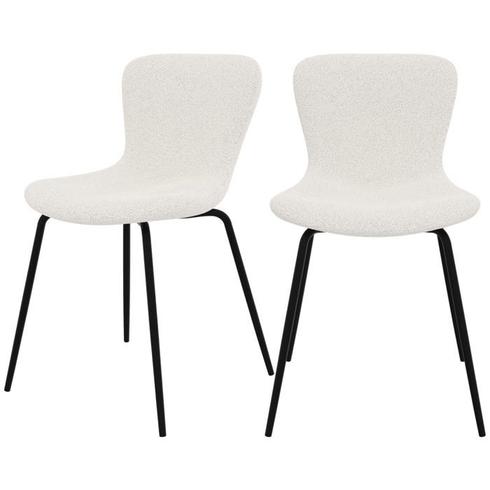 Lot de 2 chaises effet laine bouclette blanche et pieds en métal - Koko - Maison Pavane