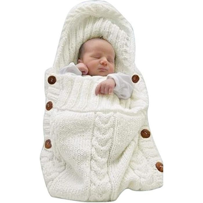 Gigoteuse bébé-Nouveau-né-Enveloppez la couverture d'emmaillotage en tricot-(0-6 mois)-blanche