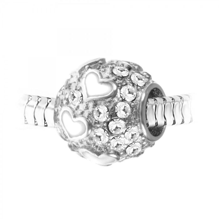 Charm perle - So Charm - 13 mm - Acier inoxydable - Cristaux de Bohème - Blanc
