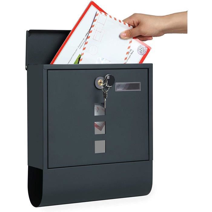 SONGMICS Boîte aux Lettres Murale avec Serrure - avec Cache Fenêtres de Visualisation - Gris Anthracite GMB20AG