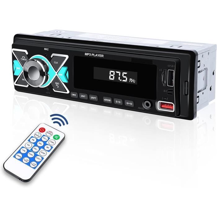 Autoradio 1DIN Bluetooth 5.0 Pour Voiture – Main Libre, FM, AUX, USB Et Charge Rapide