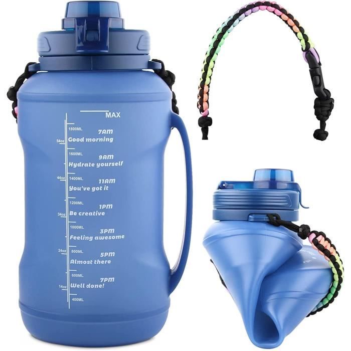 2l bouteille d'eau, gourde sport pliable avec paille, tasse à eau de grande capacité de avec marquages de rappel,résistance[s51]