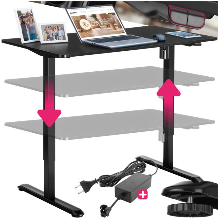 Bureau - TECTAKE - Bureau SKADI avec réglage électrique de la hauteur et système anti-collision 120 x 60 x 735-118 cm - Noir