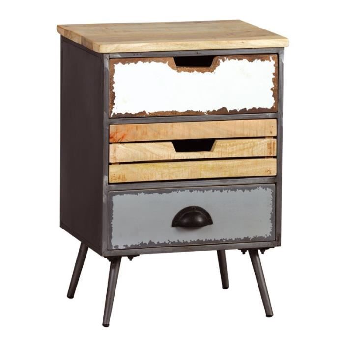 Table De Chevet 3 Tiroirs Bois Metal Supply N 2 L 47 X L 38 X