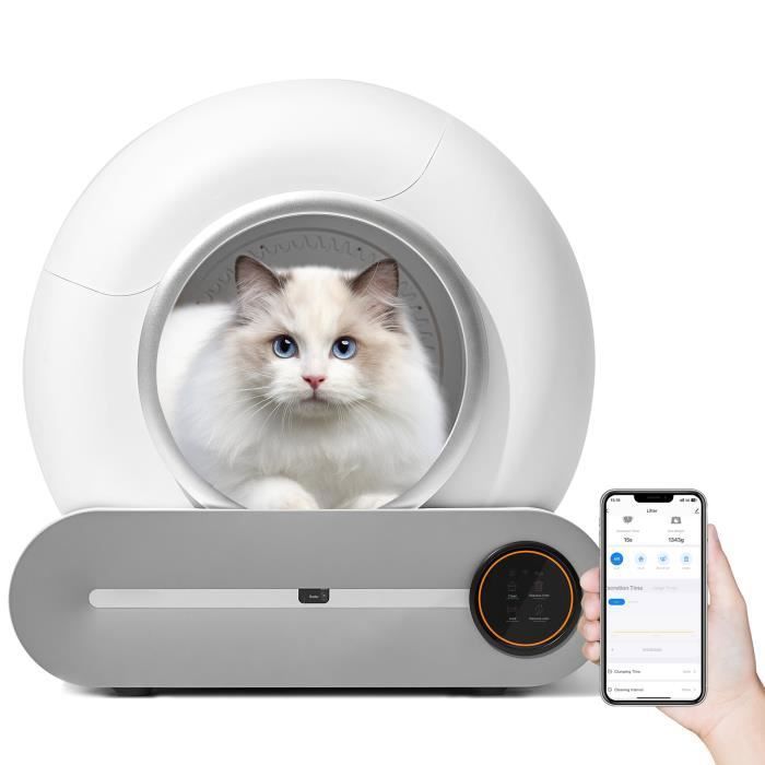 Meilleurs prix pour VINTEKY®Litière à Nettoyage autonettoyant 65 L pour Chat,Bac à litière Automatique par APP，Blanc