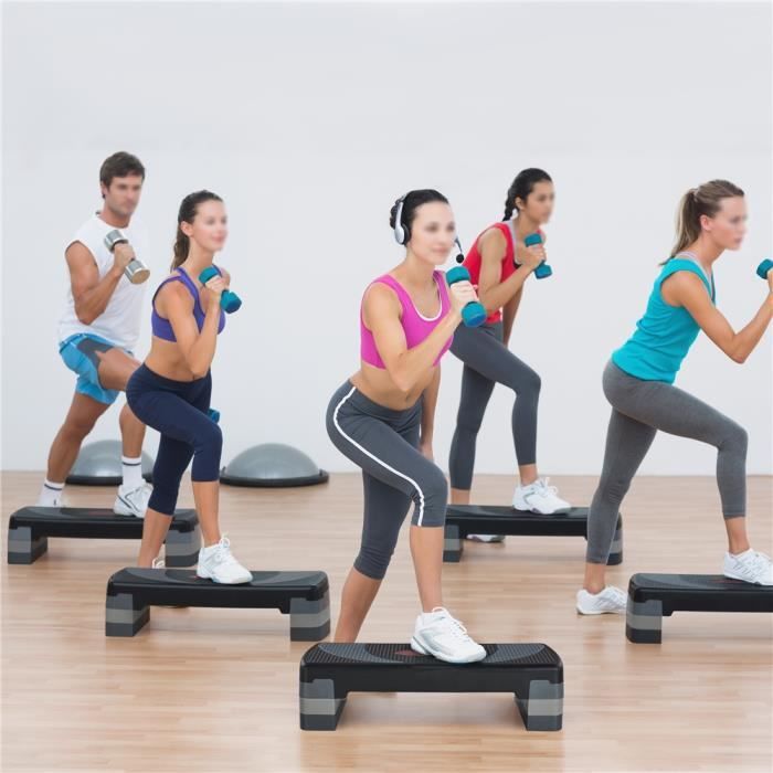 HOMCOM Stepper Fitness Aerobic hauteur reglable surface antiderapante 80 x 31 x 20 cm noir rose