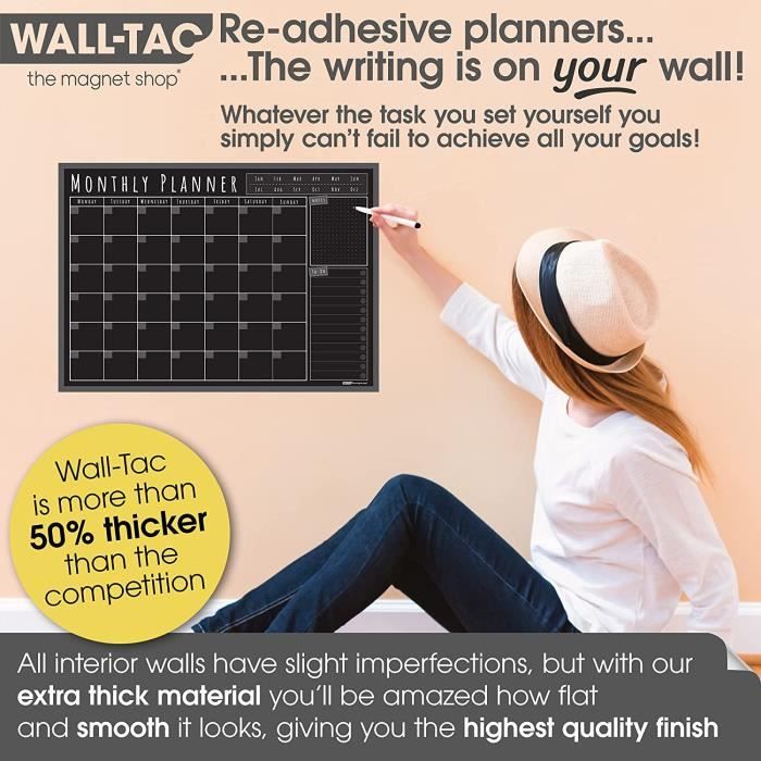 WallTAC Planning mural repositionnable effaçable à sec et tableau noir  mensuel – grille à pointillés, listes de choses à faire [499] - Cdiscount  Beaux-Arts et Loisirs créatifs