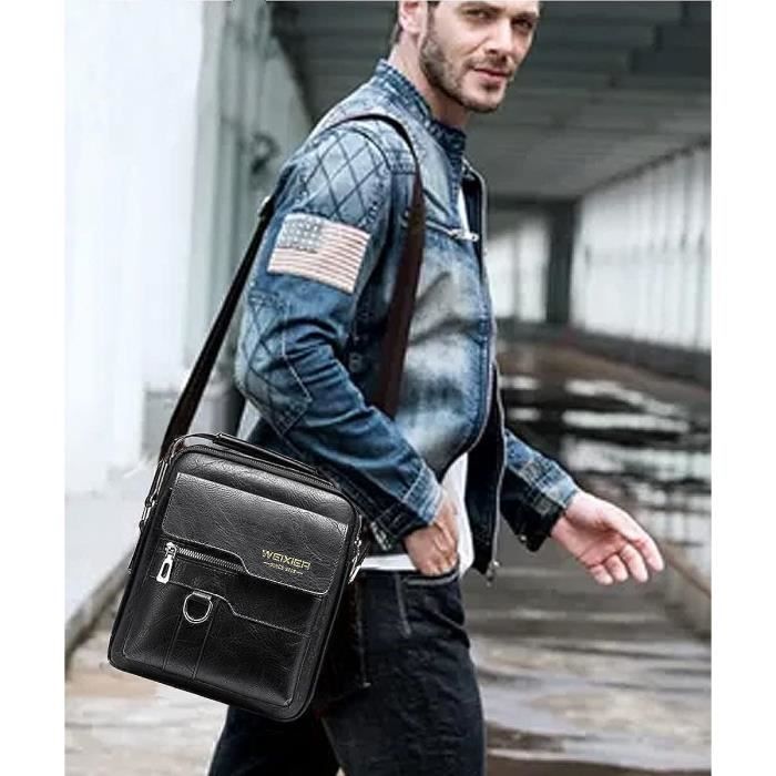 Sac Sacoche Homme bandoulière cuir Véritable, Noir Noir - Cdiscount  Bagagerie - Maroquinerie