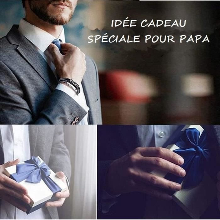 Cadeaux Papa MANVEN Bracelet Papa Cadeau Papa Cadeau Fête Des Pères Bracelet En Cuir Inox Pour Hommes Fete Des Pere Futur Beau D'anniversaire Noël Noir Cadeau Noel Papa