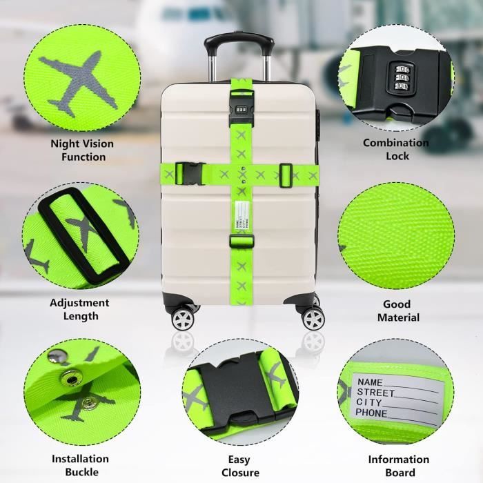 Lot de 6 Sangles de Valise avec 6 étiquettes à Bagage, sécurité