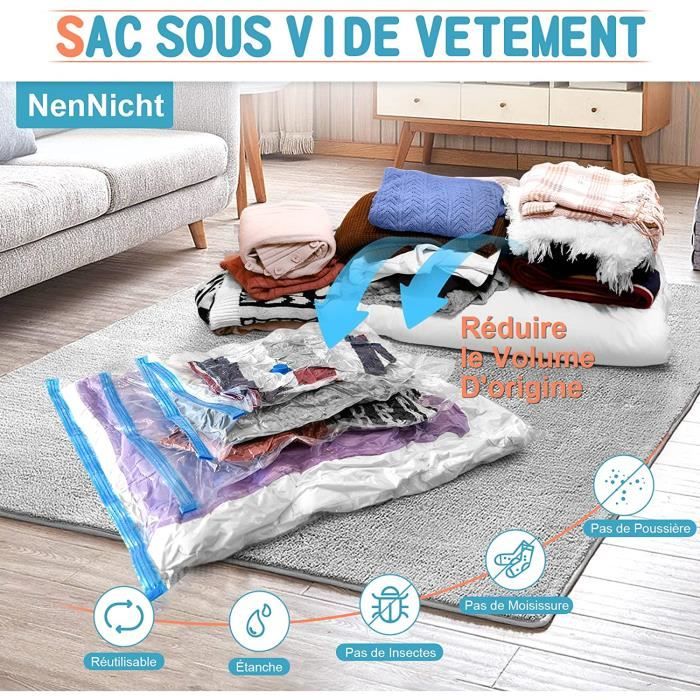 Sac Sous Vide Vetement Aspirateur Lot de 8 Sac 3 Tailles 100x80cm