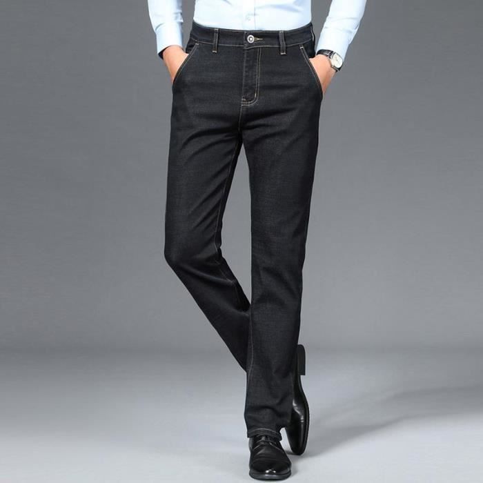Pantalon En Jean Stretch Homme - Coupe Droite Ajustée - Denim Délavé Uni - Classique Et Décontracté Pour Le Bureau Ou Les Loisirs
