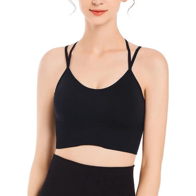 Brassiere de sport Femme Push Up Maintien eleve Fermeture devant Noir Noir Cdiscount Sport