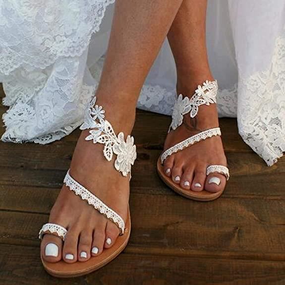 Sandales Plates d t Femme Sexy Dentelle Fleur Flip Flop Talon