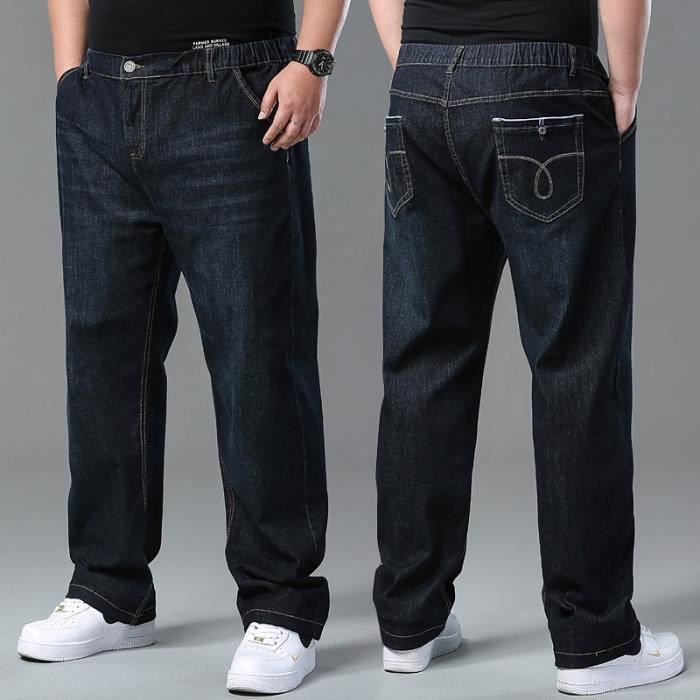 Jeans Homme Grande Taille Elastiquee Coupe Loose Jambe Droite INSFITY Fuligineux