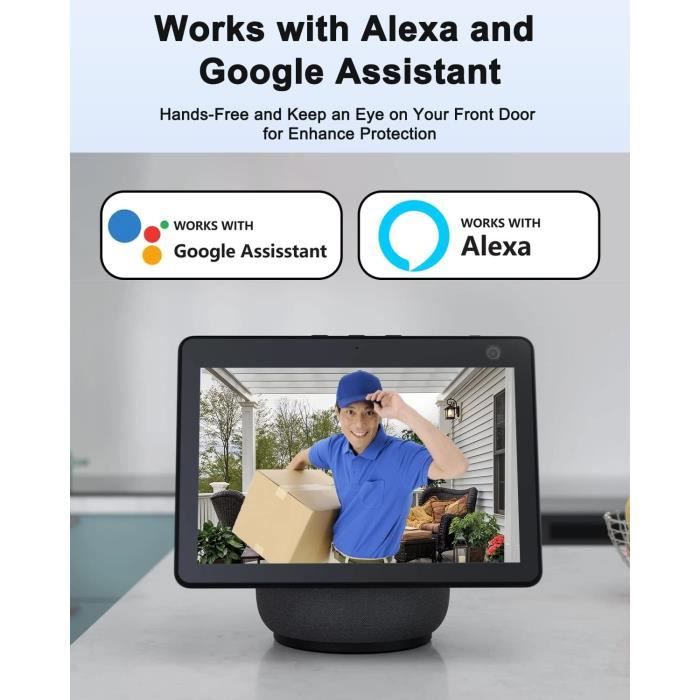 Sonnette Sans Fil Avec Camera Compatible Avec Alexa, 2K Sonette