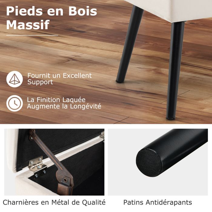 Lot 2 Tabourets Rangement Teddy Velours Noir - Pouf Ottoman Empilable Avec Espace Stockage