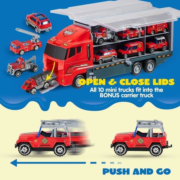 TOYABI Camion Pompier 20 Pièces - Jouet Véhicules D'Urgence Avec 7 Voitures Alliage Zinc + 2 Hélicoptères, Cadeau Idéal Enfants 3-7 Ans