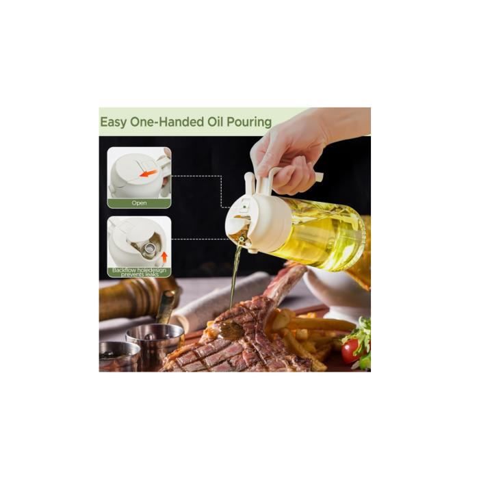 Vaporisateur Huile Cuisine 2 En 1 470ml - Bouteille Verre Huile Olive Et Vinaigre Noir - Spray Air Fryer