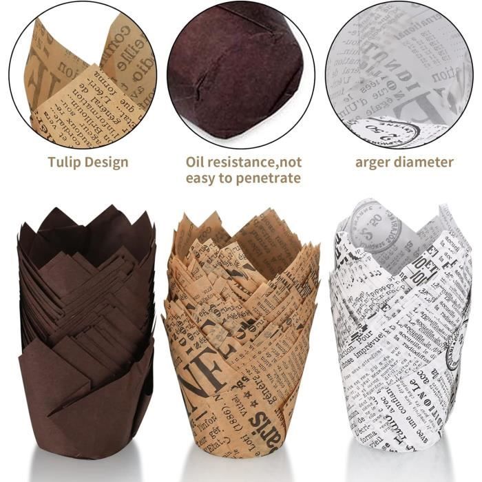 150 Caissettes Muffins Papier Sulfurisé - 3 Couleurs, Forme Tulipe, Pour Cupcakes Et Gâteaux - 12