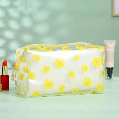 Lot De 4 Grandes Trousses Transparentes En PVC - Motifs Cœur, Marguerite, Fleurs, Papillon - Pour école, Maquillage, Voyage