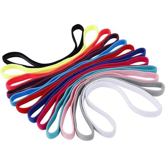 Bandes de Sport,Élastique Antidérapant Bandeau de Cheveux 12 Pièces Coloré Headband pour Hommes Femmes Jogging Football Tennis Yoga Multicolore 