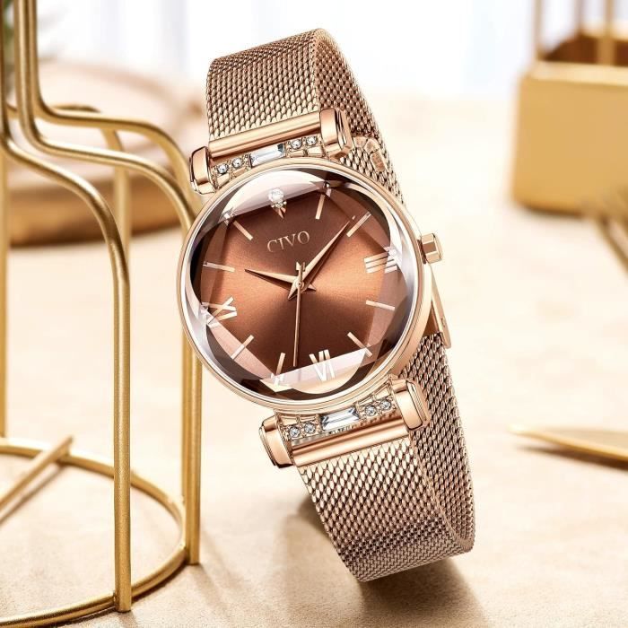 Montre Femme Or Rose Acier Inoxydable Montre Bracelet Quartz