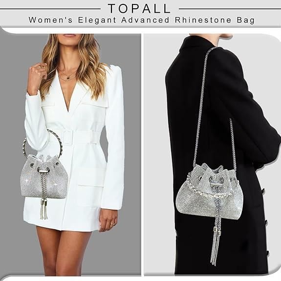 Pochette Femme Strass Sac a Main Femmes Clutches Pochette Sac de Soiree Luxe Femme Petit Sac a Bandouliere pour Ceremonie argent