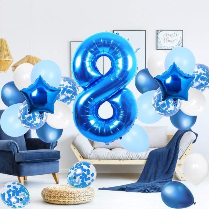 FUNXGO Ballon gonflable XXL 8 ballons à l'hélium - Nombre de ballons géants  multicolores - Décoration de fête pour 8e anniversaire d'enfant 