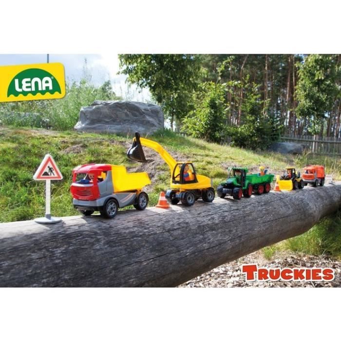 Lena TRUXX Tracteur avec remorque à foin et essieux en acier galvanisé, cabine de guidage à ouvrir et pelle verrouillable avec poignée I Figurine de