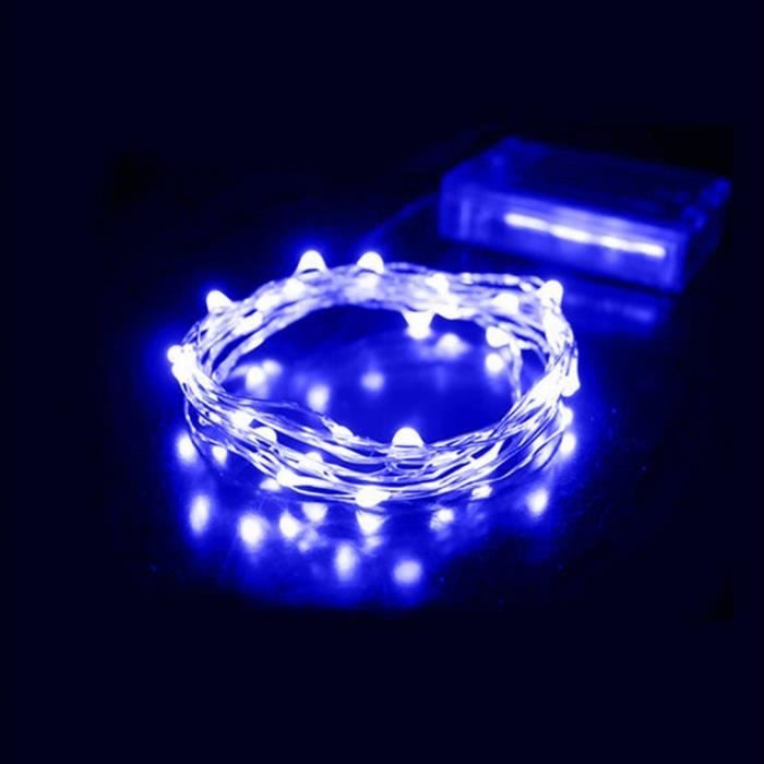 Guirlande lumineuse LED à Piles - En cuivre - 50 Ampoules - Bleu
