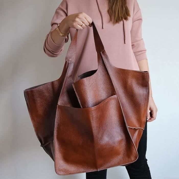 Grand sac main en cuir synth tique Une paule tote sac main