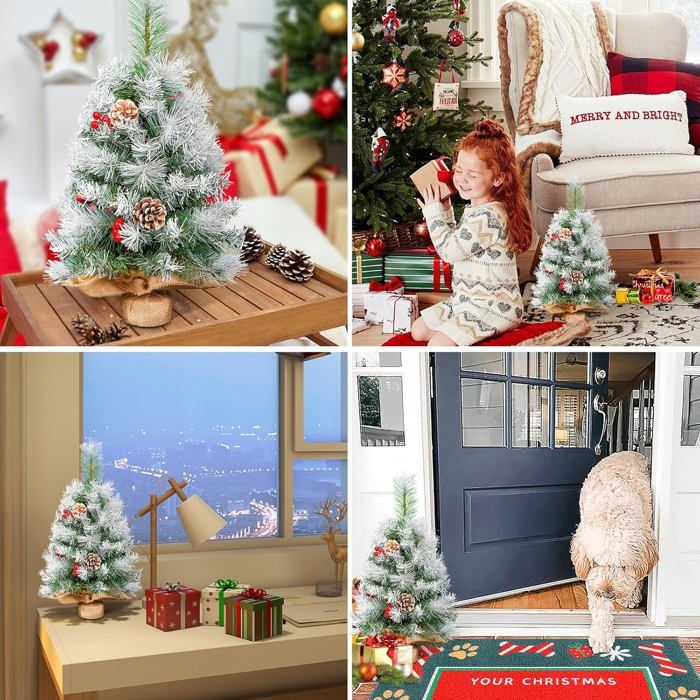 Mini Sapin De Noël Artificiel 60cm Déjà Décoré - Blanc, Réaliste, Pour Table Ou Décoration D'appartement