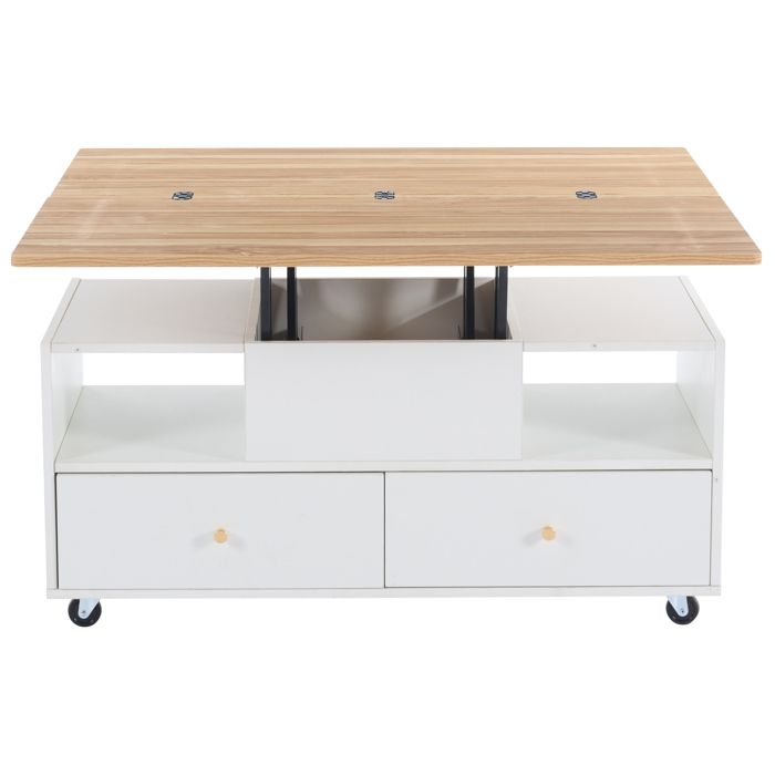 Table basse relevable pliante 100x50x47,5 cm avec 4 tiroirs, roulettes ...