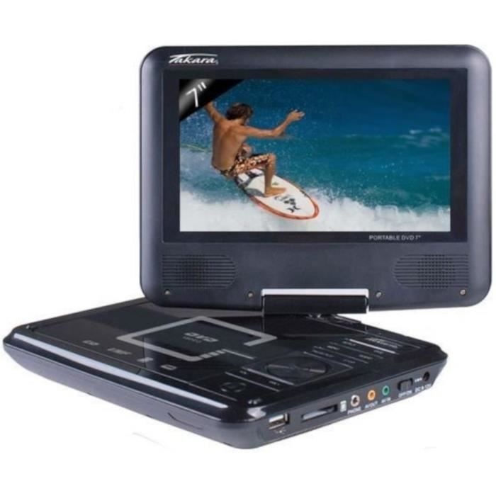 TAKAVR122B Lecteur DVD portable - Écran rotatif 7-- Port USB - Noir