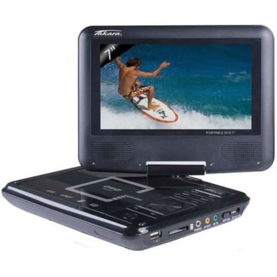 TAKAVR122B Lecteur DVD portable - Écran rotatif 7"- Port USB - Noir