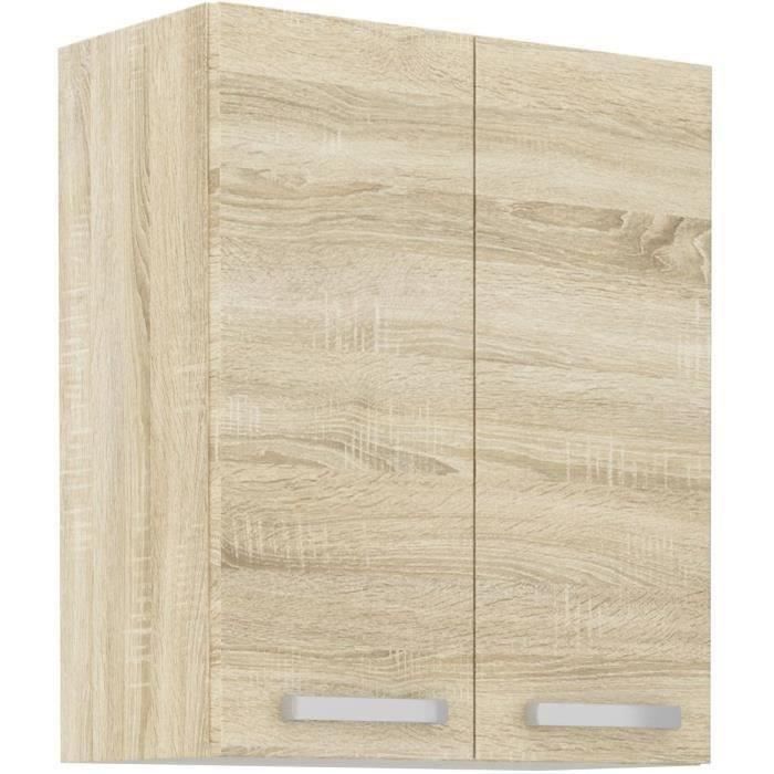 Meuble haut 2 portes battantes - Décor chêne sonoma - L 60 cm x P 31,6 x H 72 cm - LASSEN