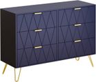 GOOBUY Commode avec 6 Tiroirs, Meuble de Rangement Chambre Enfant/Adulte, 100 x 34 x 73cm, Style Scandinave Elégant, Bleu Marine