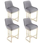 WAHSON OFFICE CHAIRS Wahson Tabouret de bar lot de 4 Tabouret de Cuisine avec Dossier, Chaise Haute avec Pieds en Métal pour Comptoir, Velours, Gris