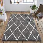 NAZAR ASMA Tapis de salon Shaggy - Style berbère - 160 x 230 cm - Gris - Motif géométrique