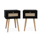 SWEEEK Lot de 2 tables de chevet décor bois noir et cannage avec 1 tiroir