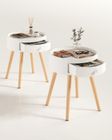 WOLTU Lot de 2 Table de Chevet en MDF avec Tiroir, Table de nuit Pieds en bois, Blanc,38x38x45.5cm