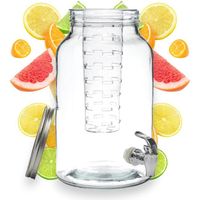 Distributeur de boisson de 5 L en cristal - Fontaine à boissons, jus et cocktails froids et chauds avec robinet et couvercle en verre - Texture à carreaux