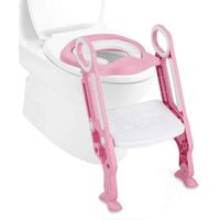 GYMAX Réducteur Toilette Enfant, Siège de Toilette Pliable, avec Marche et Pieds Réglables, Charge 50KG, pour Enfants 2-7 Ans, Rose