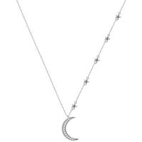 DAOCHONG S925 Argent Sterling Croissant en Lune et etoile Bijoux CZ Pendentif Collier Long Moon Collier, 20 + 2 Pouces chaine