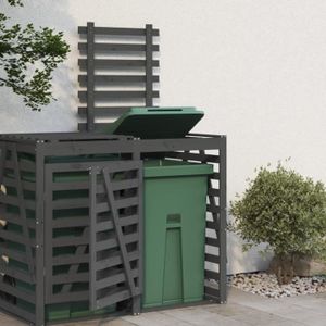 CACHE CONTENEUR Extension d'abri de poubelle sur roulettes - DRFEIFY - Bois massif pin - Gris - 78x91,5x128,5cm