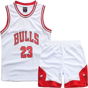 MAILLOT DE BASKET-BALL 2 Pièces Maillot Basketball Enfant,Maillot Sans Manches + Pantalon Court,Tenue Basket Enfant Garçon et Fille- Avec numéro 23 - blanc