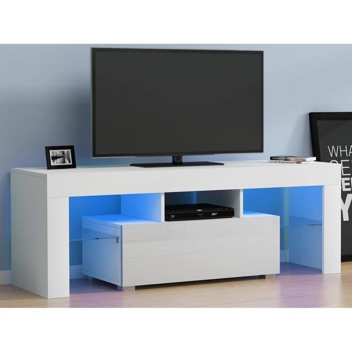 Meuble tv-hifi DUBAI 2 portes battantes 180 cm chêne wotan/blanc brillant  sans led