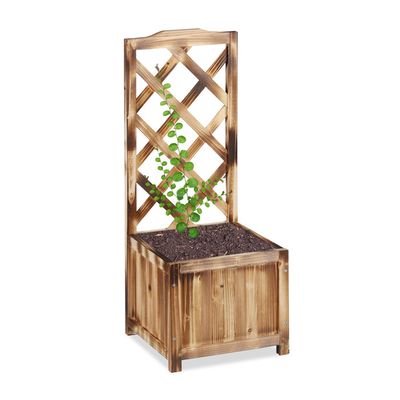 Jardinière En Bois Avec Treillis Et Bac Plastique - Pour Balcon, Terrasse, Et Plantes Grimpantes