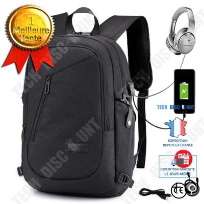 Sac à Dos Antivol 15,6 Pouces WENIG - Imperméable Avec Port USB - Idéal école, Voyage Et Bureau - Noir